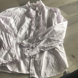 Pink white and black striped button down.